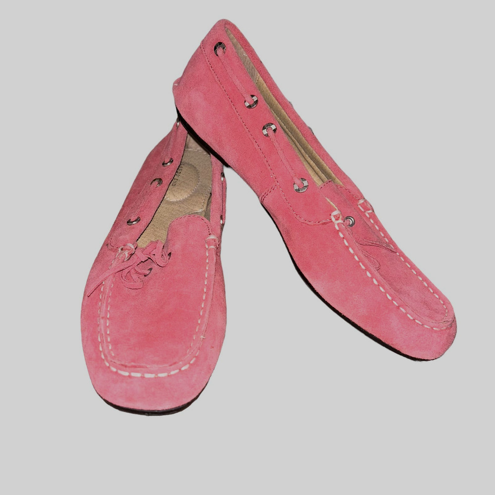 Lands' End Dusty Rose Pink Suede Leather Driving Loafers Size 8.5 M Moccasins - Picture 1 of 6